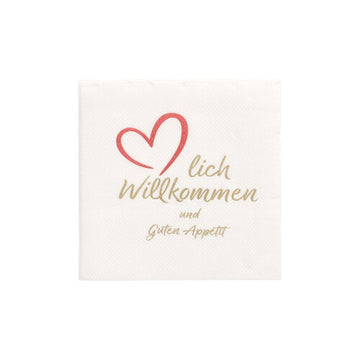 Servietten, 2-lagig "PUNTO" 1/4-Falz 20 cm x 20 cm weiss "Herzlich Willkommen & Guten Appetit"