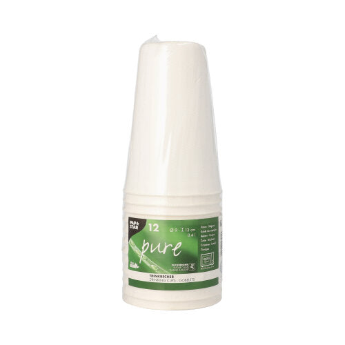 Trinkbecher Zuckerrohr "pure" 0,4 l Ø 9 cm · 13 cm weiss für Heißgetränke