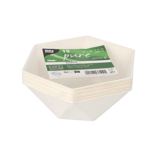 Schalen Zuckerrohr "pure" 6-eckig 400 ml 5 cm x 16 cm x 14 cm weiss "Diamond"