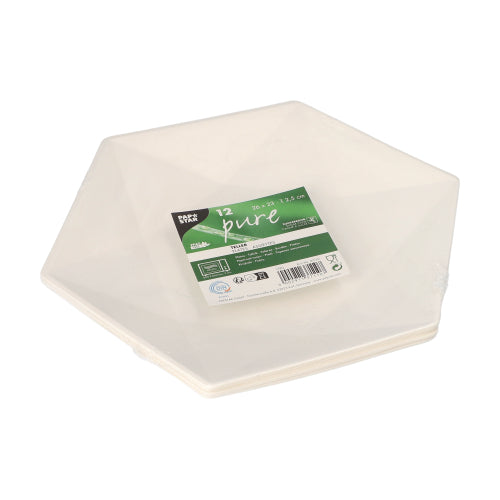 Teller Zuckerrohr "pure" 6-eckig 2,5 cm x 26 cm x 23 cm weiss "Diamond"