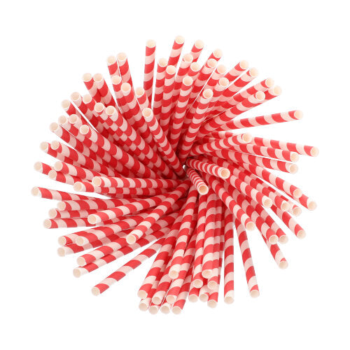 Trinkhalme Papier Ø 6 mm · 20 cm rot/weiss "Stripes"