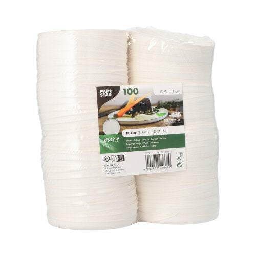 Teller Zuckerrohr "pure" rund Ø 9 cm · 1 cm weiss "Cella"