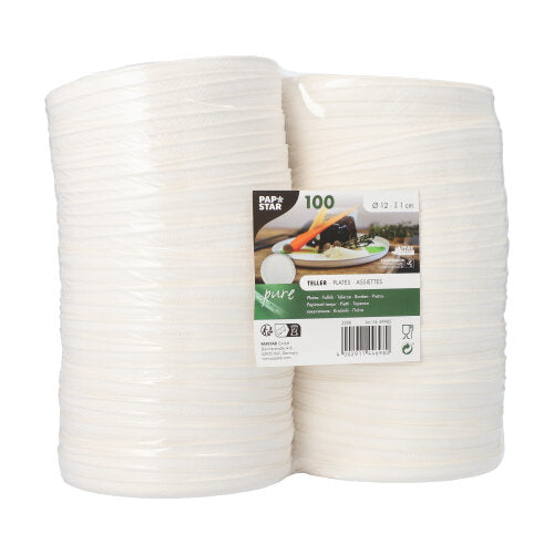 Teller Zuckerrohr "pure" rund Ø 12 cm · 1 cm weiss "Cella"