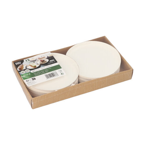 Teller Zuckerrohr "pure" rund Ø 12 cm · 1 cm weiss "Cella" : Set