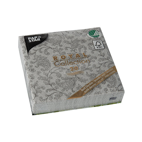 Servietten "ROYAL Collection" 1/4-Falz 25 cm x 25 cm grau "Ornaments"