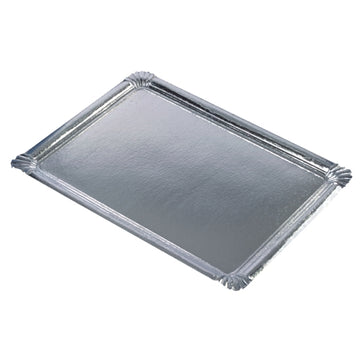 Servierplatten, Pappe, PET-beschichtet eckig 34 cm x 45,5 cm silber
