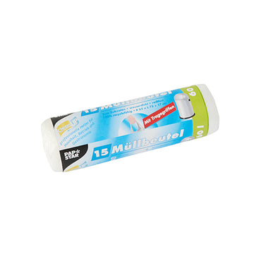 Müllbeutel mit Tragegriffen, HDPE 60 l 75 cm x 65 cm transparent