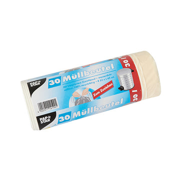 Müllbeutel mit Zugband, LDPE 30 l 62 cm x 53 cm weiss