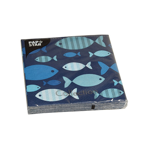 Servietten, 3-lagig 1/4-Falz 33 cm x 33 cm "Blue Fish"