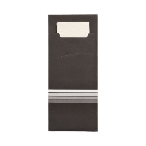 Bestecktaschen 20 cm x 8,5 cm schwarz/weiss "Stripes" inkl. farbiger Serviette