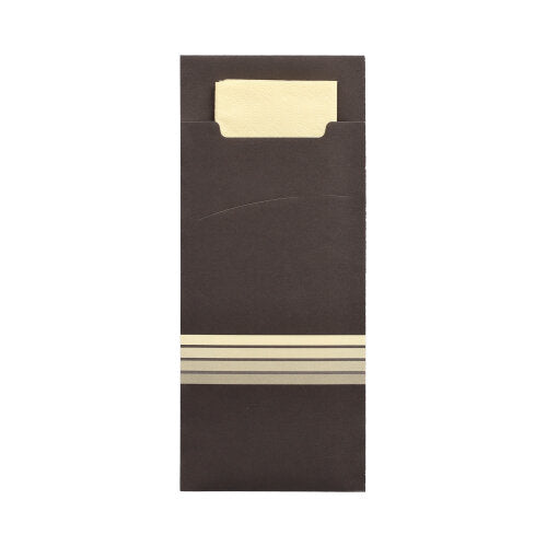 Bestecktaschen 20 cm x 8,5 cm schwarz/creme "Stripes" inkl. farbiger Serviette