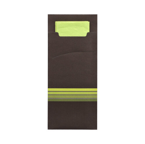 Bestecktaschen 20 cm x 8,5 cm schwarz/limone "Stripes" inkl. farbiger Serviette