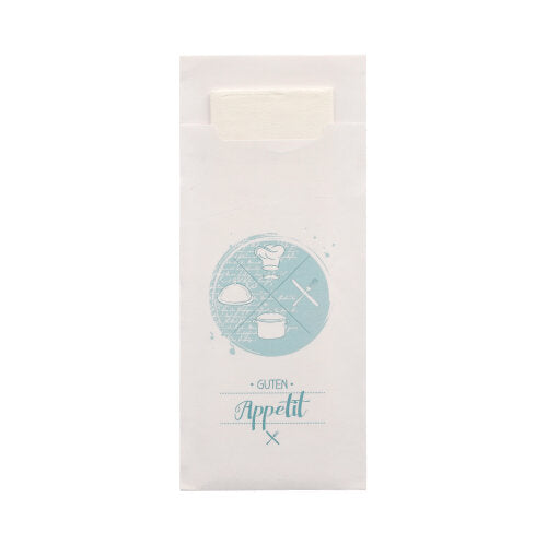 Bestecktaschen 20 cm x 8,5 cm weiss "Guten Appetit" inkl. weißer Serviette