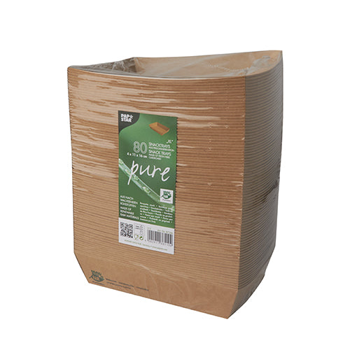 Snacktrays, Pappe "pure" 4 cm x 11 cm x 16 cm braun "100% Fair" extra groß