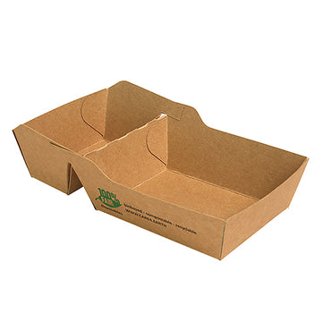 Pommes-Frites-Trays, Pappe "pure" 2-geteilt 3,5 cm x 7 cm x 14,5 cm braun "100% Fair" klein