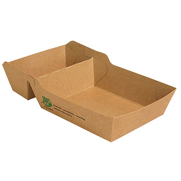 Pommes-Frites-Trays, Pappe "pure" 2-geteilt 3,5 cm x 8,5 cm x 16,2 cm braun "100% Fair" groß
