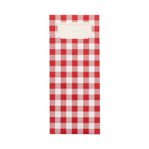 Bestecktaschen 20 cm x 8,5 cm rot "Vichy Karo" inkl. weißer Serviette