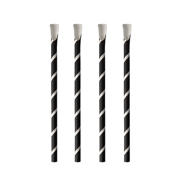 Trinkhalme mit Löffel, Papier Ø 8 mm · 20 cm schwarz/weiss "Stripes"