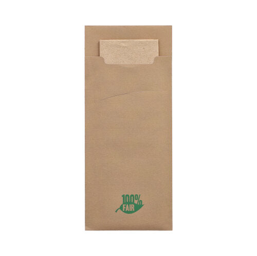 Bestecktaschen 20 cm x 8,5 cm braun "100% Fair" inkl. naturfarbener Recycling-Serviette