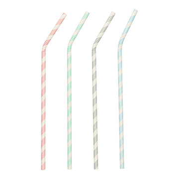 Trinkhalme, Papier Ø 6 mm · 22 cm farbig sortiert "Stripes" flexibel