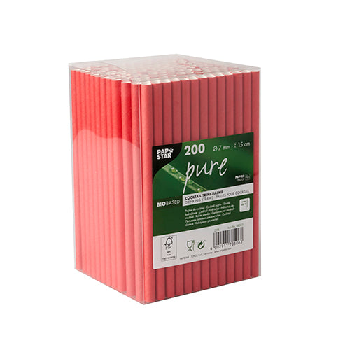 Cocktail Trinkhalme, Papier Ø 7 mm · 15 cm rot