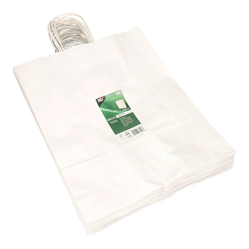 Tragetaschen, Papier 40 cm x 32 cm x 12 cm weiss mit gedrehtem Tragegriff