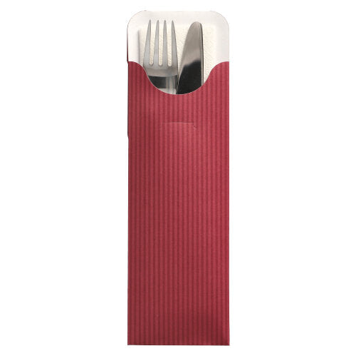Bestecktaschen 23,5 cm x 7,3 cm bordeaux "Lines" inkl. weißer Serviette 40 x 40 cm 2-lag.