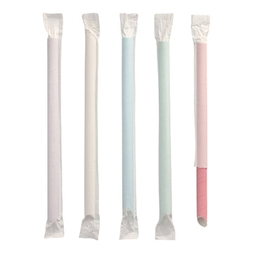 Bubble Tea Halme Papier Ø 12 mm · 20 cm farbig sortiert einzeln gehüllt, einseitig spitz