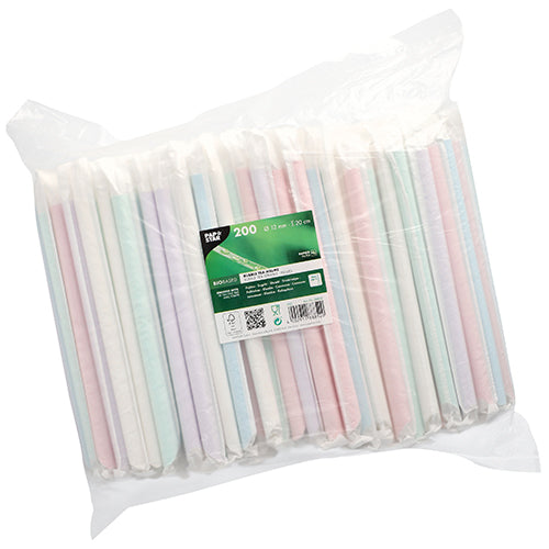 Bubble Tea Halme Papier Ø 12 mm · 20 cm farbig sortiert einzeln gehüllt, einseitig spitz