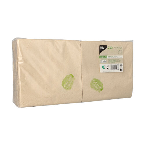 Servietten, 2-lagig 1/4-Falz 33 cm x 33 cm natur ungebleicht