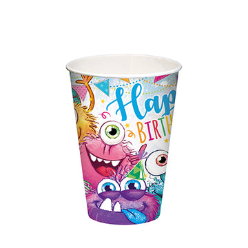 Trinkbecher, Pappe 0,2 l Ø 7 cm · 9,7 cm farbig "Funny Monsters"
