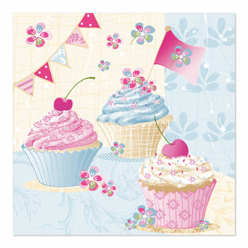 Servietten, 3-lagig 1/4-Falz 33 cm x 33 cm "Birthday Cup Cakes"