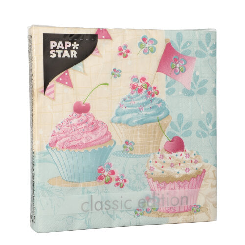 Servietten, 3-lagig 1/4-Falz 33 cm x 33 cm "Birthday Cup Cakes"