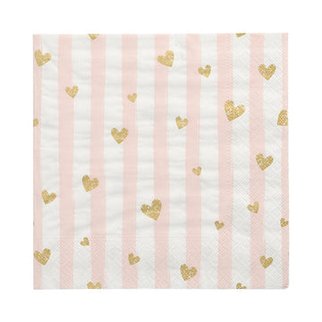 Servietten, 3-lagig 1/4-Falz 33 cm x 33 cm pink "Golden Hearts"