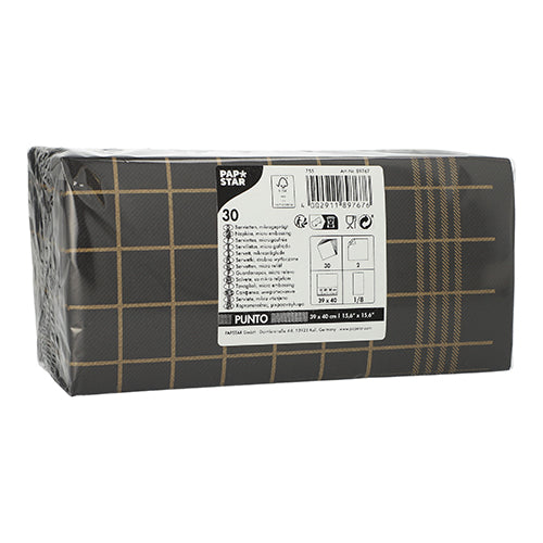 Servietten, 2-lagig "PUNTO" 1/8-Falz 39 cm x 40 cm schwarz/gold "Kitchen Towel"