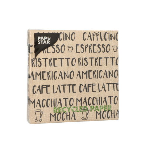 Servietten, 3-lagig 1/4-Falz 25 cm x 25 cm natur "Coffee Specialities" aus recyceltem Papier