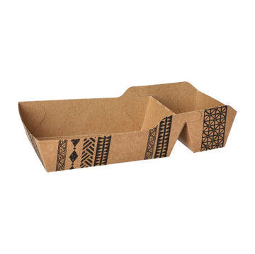Pommes-Frites-Trays, Pappe 2-geteilt 3,5 cm x 7 cm x 16,2 cm braun "Maori" mittel