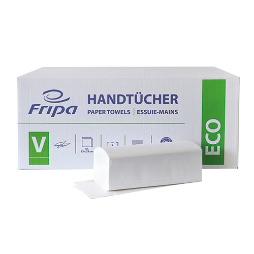 Blatt Handtuchpapier V-Falz 23 cm x 25 cm weiss "Eco" 2-lagig (20x160)
