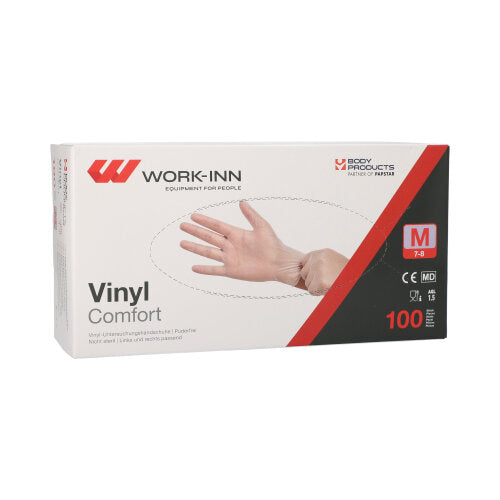 body products handschuhe "WORK-INN/PS" Handschuhe, Vinyl puderfrei "Comfort" transparent Größe: M