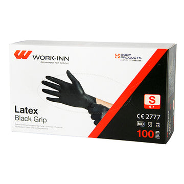 "WORK-INN/PS" Handschuhe, Latex puderfrei "Black Grip" schwarz Größe S
