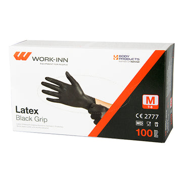 "WORK-INN/PS" Handschuhe, Latex puderfrei "Black Grip" schwarz Größe M