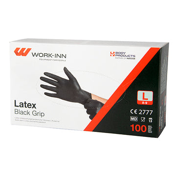 "WORK-INN/PS" Handschuhe, Latex puderfrei "Black Grip" schwarz Größe L