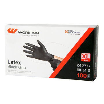 "WORK-INN/PS" Handschuhe, Latex puderfrei "Black Grip" schwarz Größe XL