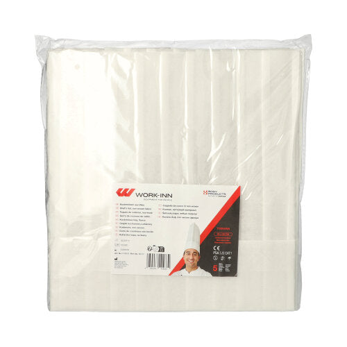 "WORK-INN/-PS" Kochmützen, Vlies 30 cm x 28 cm weiss "Toskana" größenverstellbar, gelegte Falten
