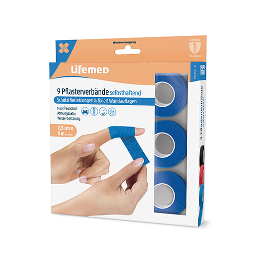 Rollen Pflaster / Bandagen selbsthaftend 5 m x 2,5 cm blau
