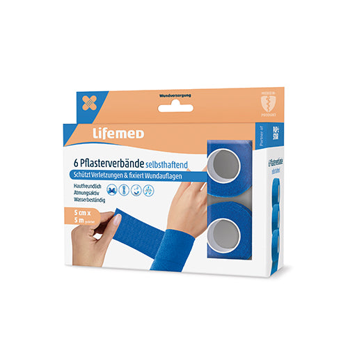 Rollen Pflaster / Bandagen selbsthaftend 5 m x 5 cm blau