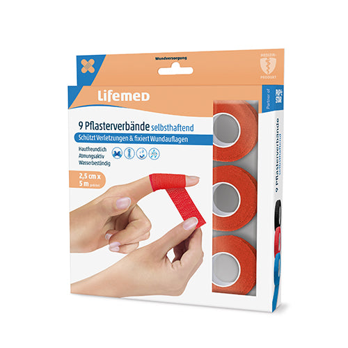 Rollen Pflaster / Bandagen selbsthaftend 5 m x 2,5 cm rot