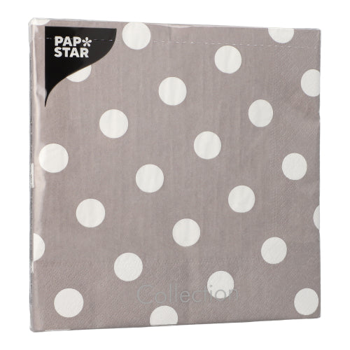 Servietten, 3-lagig 1/4-Falz 40 cm x 40 cm grau "Dots"