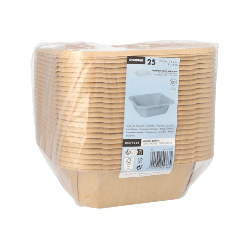 Lunchboxen, Pappe eckig 1000 ml 5,2 cm x 18 cm x 18 cm braun