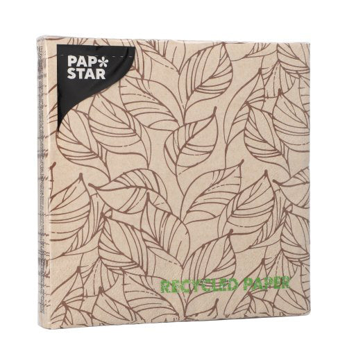 Servietten, 3-lagig 1/4-Falz 33 cm x 33 cm natur "Shapes of Leaves" aus recyceltem Papier